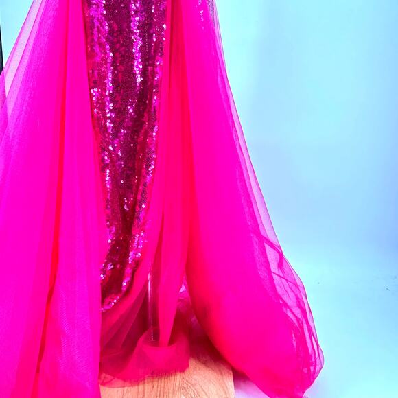 Vintage Y2k Custom Pink Sequin Mermaid Strapless Structured Gown - Picture 4 of 7